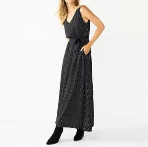 Draper James Tie Waist Maxi Dress in Black Polka Dot Size Medium